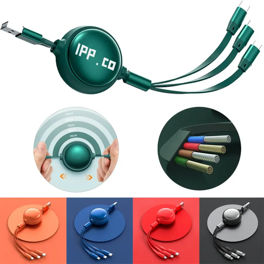 3 in 1 Multi USB Retractable Charger Cable 3A Multiple Cord