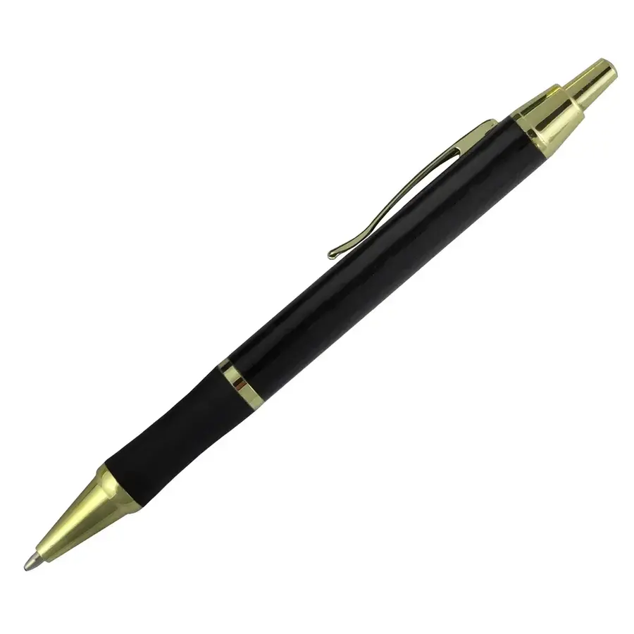 European Style Rubber Grip Metal Pen w/ Gold Accents