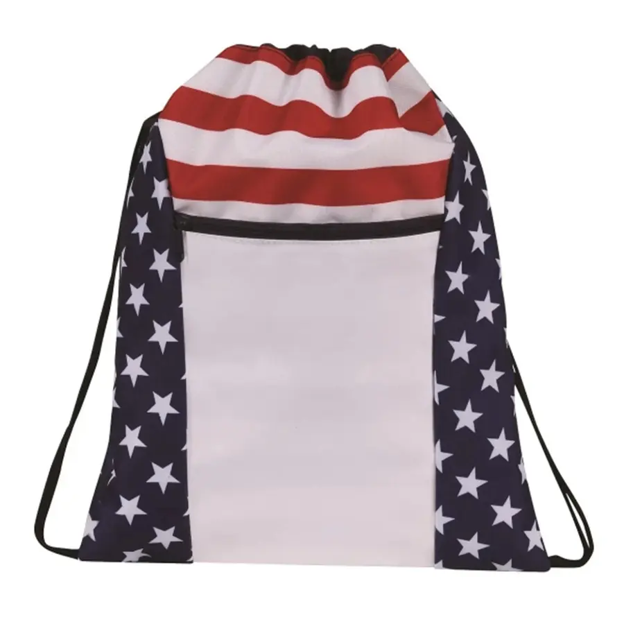 Patriotic Drawstring Backpack in White-Blue-Red