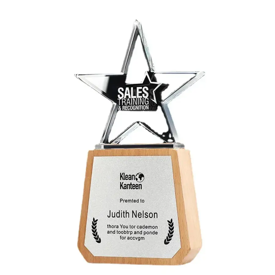 Crystal Star Trophy with Wooden Base