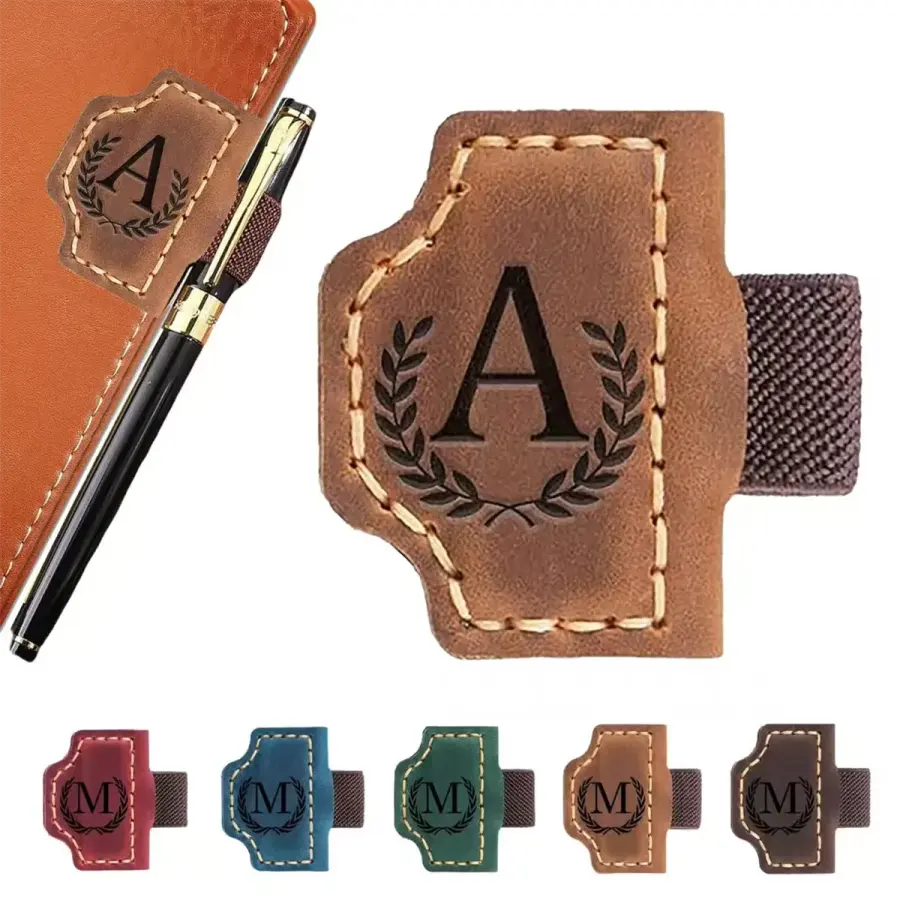 Genuine Leather Magnetic Bookmark Pen Holder