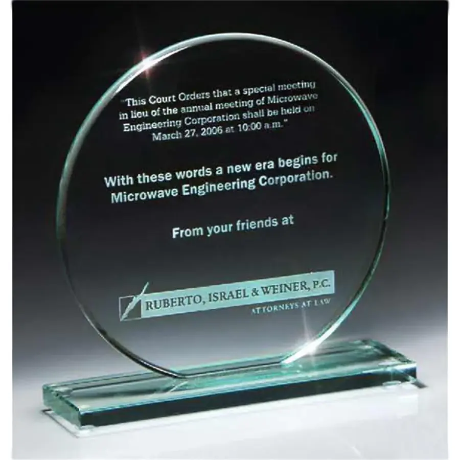 Jade Glass Circle Award on Base - Medium