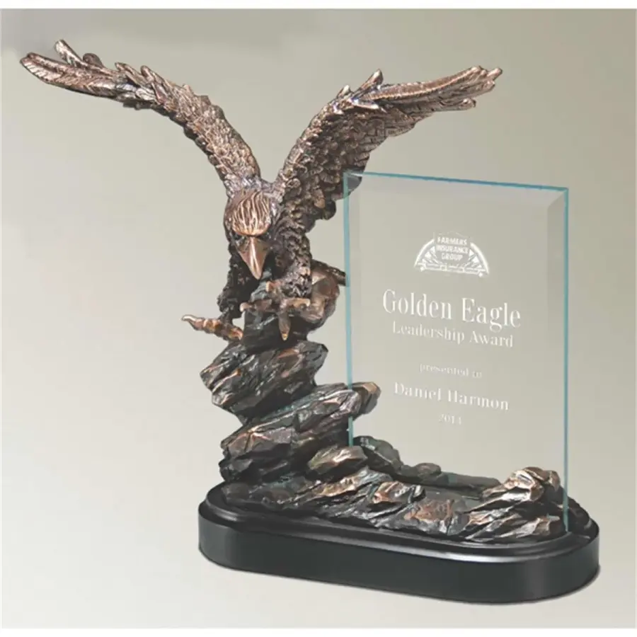 Landing Bronze Antique Resin Eagle with Crystal Tablet in Bronze Antique