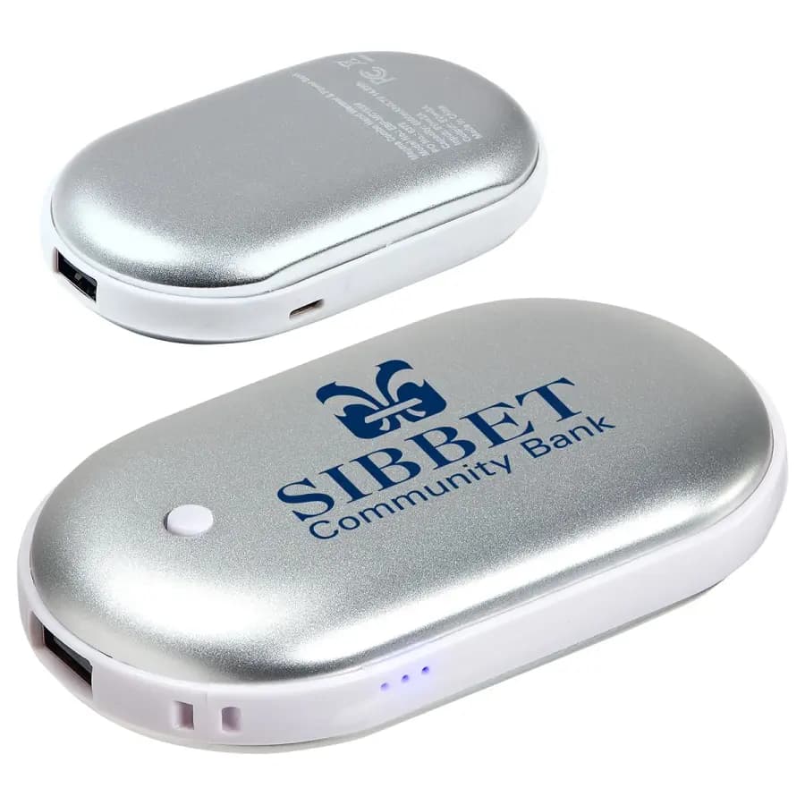Magma Combo Hand Warmer and 4000 mAh Power Bank in Silver Metal