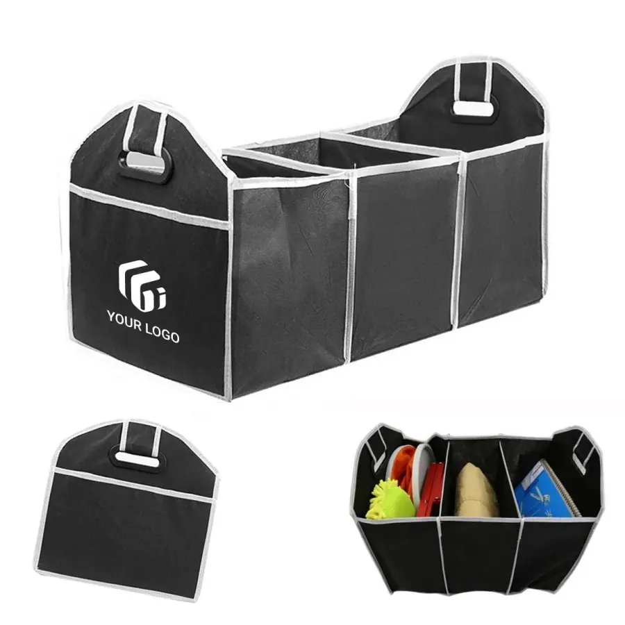 Non-Woven Foldable Car Trunk Organizer with 3 Compartments in Black