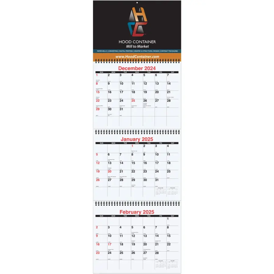 Three Months at a Glance Calendars 10.75" x 33.75"